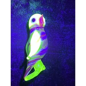 As Is-rare-lampwork Handblown Uranium Glass Bird On Broken Stem Swirl Mini Small